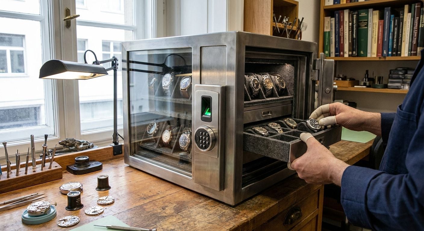 Watch safe for a watch repair shop: client inventory security