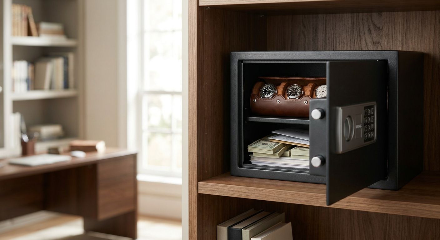 Watch safe for storing watches alongside cash and documents